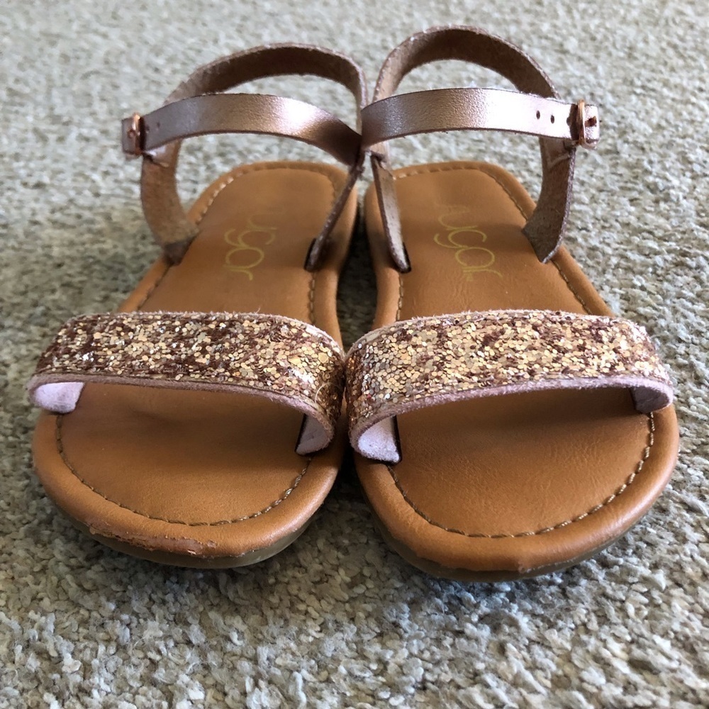 Sugar rose gold glitter summer sandals in size 8